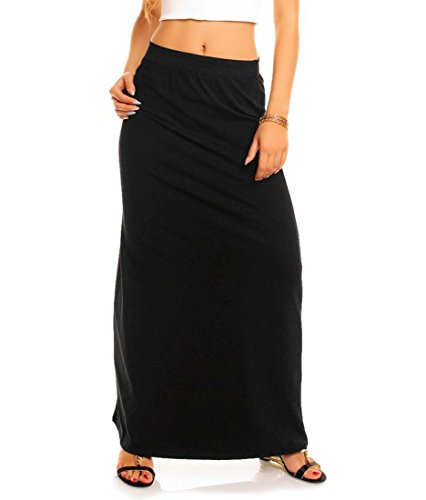 Damen Rock Maxirock Sommerrock Lang Bodenlang Schwarz 38-40 Schwarz von Dykmod