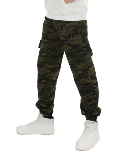 Dykmod Camouflage Jungen Hose für Kinder Jungs Jogginghose mit Taschen Cargohose Militär hk387 Camo Khaki 146 von Dykmod