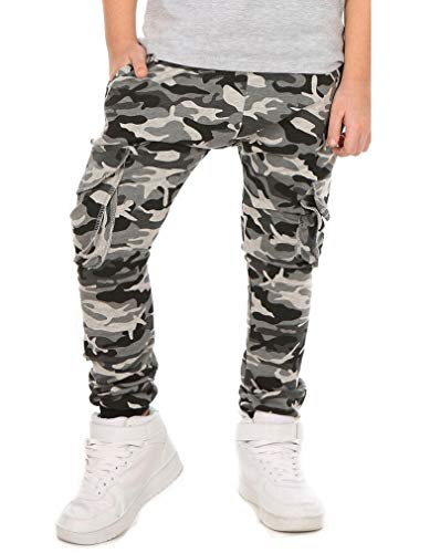 Dykmod Camouflage Jungen Hose für Kinder Jungs Jogginghose mit Taschen Cargohose Militär hk387 Grau 116 von Dykmod