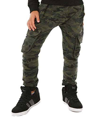 Dykmod Camouflage Jungen Hose für Kinder Jungs Jogginghose mit Taschen Cargohose Militär hk387 Khaki 122 von Dykmod