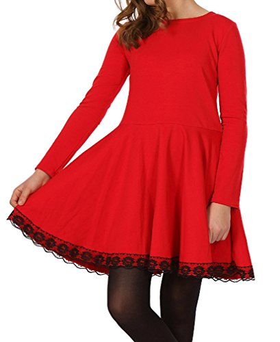 Kinder Mädchen Kleid Ausgestelltes Festlich A Linie Spitze Kariert Rot hk132 122, Rot von Dykmod