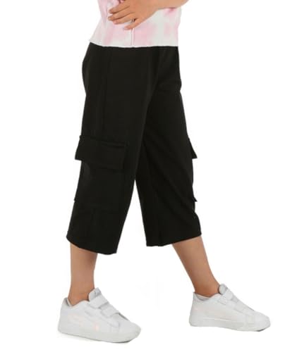 Dykmod Mädchen 3/4 Capri Culotte Kurze Hose Cargo Weites Bein Jogginghose Kinder Sommer hk438 140 Schwarz von Dykmod