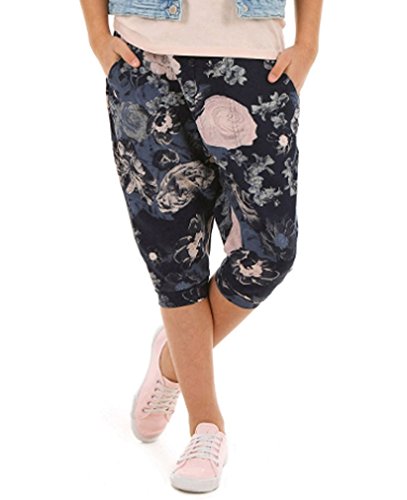 Dykmod Mädchen 3/4 Caprihose Blumen Muster Hose Sommer Kurz hk326 128-134 Dunkelblau von Dykmod