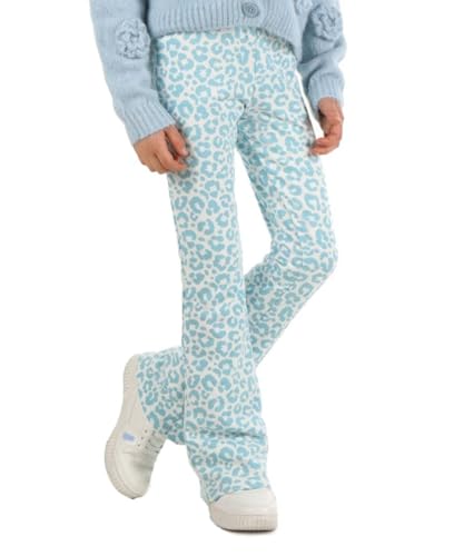 Dykmod Mädchen Ausgestellte Leggings Schlaghose Aufdrucke Leo Bootcut Leoparden Hose hk431 158 Leo Hellblau von Dykmod