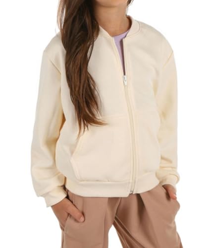 Dykmod Mädchen Jacke Sweatjacke Bomberjacke für Kinder Leo Mit Reißverschluss Baseball Jacken Frühling Winter Herbst Zip hk315 128 Creme von Dykmod