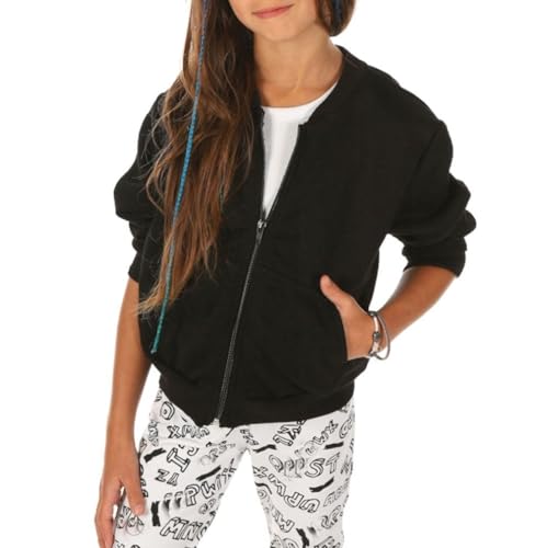 Dykmod Mädchen Jacke Sweatjacke Bomberjacke für Kinder Leo Mit Reißverschluss Baseball Jacken Frühling Winter Herbst Zip hk315 140 Schwarz von Dykmod