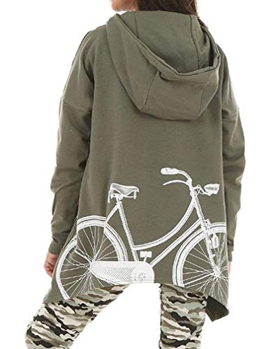 Dykmod Mädchen Kapuzenpullover Pullover Sweatshirt Fahrrad Aufdruck für Kinder hk230 152-158 Olive von Dykmod