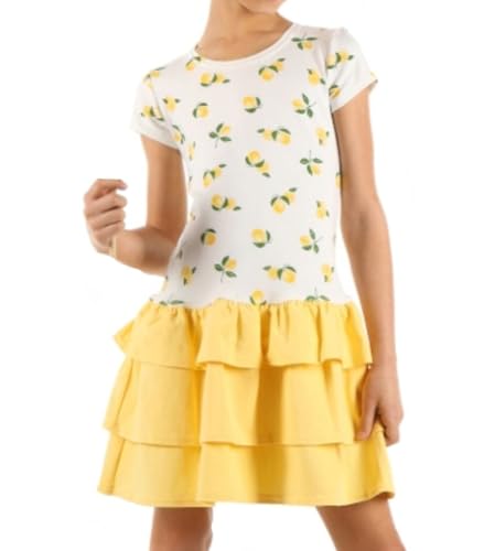 Dykmod Mädchen Kleid Falten Kurzarm Blumen Muster hk272 122 Zitronen von Dykmod