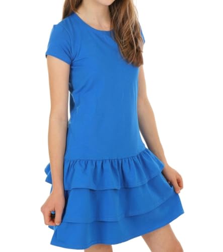 Dykmod Mädchen Kleid Falten Kurzarm Blumen Muster hk272 128 Blau von Dykmod