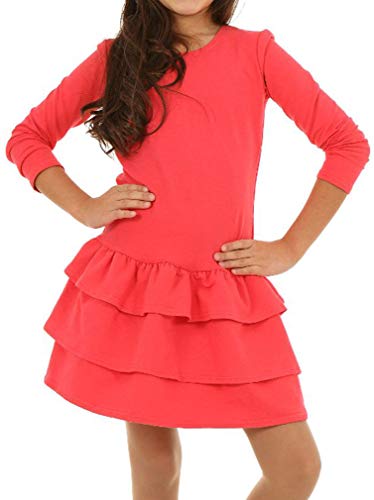 Dykmod Mädchen Kleid Falten Kurzarm Langarm 116-152, Koralle Langarm, 158 von Dykmod