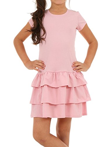 Dykmod Mädchen Kleid Falten Kurzarm Sommer Frühling hk272 122, Rosa von Dykmod