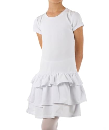 Dykmod Mädchen Kleid Falten Kurzarm Sommer Frühling hk272 134, Weiß von Dykmod