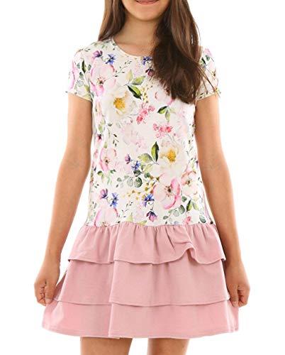 Dykmod Mädchen Kleid Falten Kurzarm Blumen Muster hk272 116 Blumen von Dykmod