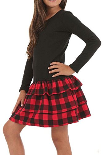 Dykmod Mädchen Kleid Falten Langarm Herbst Winter Kleider für Kinder Festlich Winterkleid aus Baumwolle hk249 128 Kariert Rot von Dykmod