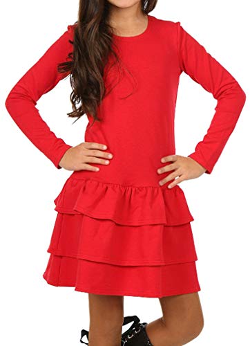 Dykmod Mädchen Kleid Falten Langarm Herbst Winter Kleider für Kinder Festlich Winterkleid aus Baumwolle hk249 128 Rot von Dykmod
