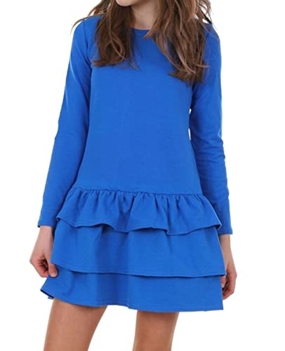 Dykmod Mädchen Kleid Falten Langarm Herbst Winter Kleider für Kinder Festlich Winterkleid aus Baumwolle hk249 152 Blau von Dykmod