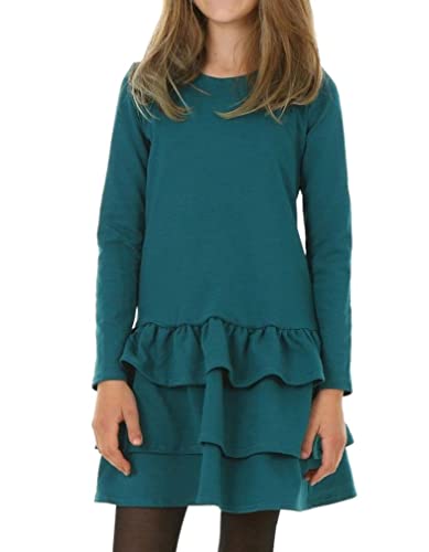 Dykmod Mädchen Kleid Falten Langarm Herbst Winter Kleider für Kinder Festlich Winterkleid aus Baumwolle hk249 116 Türkis von Dykmod
