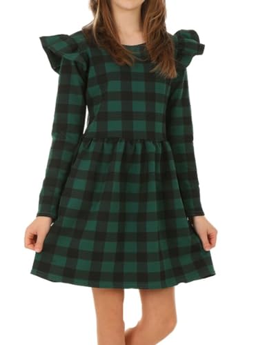 Dykmod Mädchen Kleid mit Falten Langarm Kleider für Kinder Weihnachtskleid Festlich Herbst Winter Kariert Rot hk421 158 Kariert Grün von Dykmod