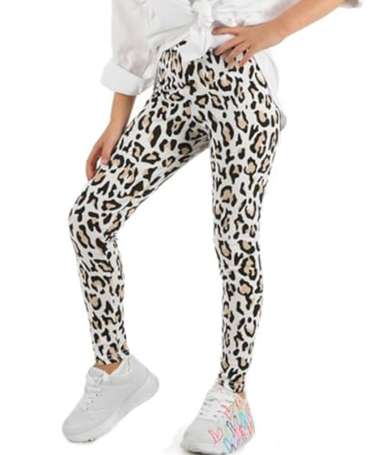 Dykmod Mädchen Leggings Lang für Kinder Baumwolle Leoparden Katzen Frühling Sommer Blumen hk285 140 Leo Weiß von Dykmod