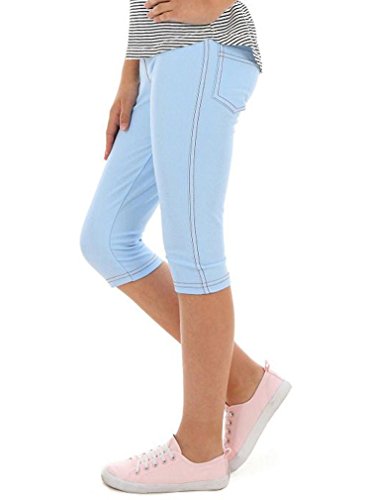 Dykmod Mädchen 3/4 Capri Leggings Hose Jeans-Optik Jeggings Treggings Kinder Sommer hk337 134 Hellblau von Dykmod