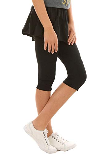 Mädchen 3/4 Leggings mit Rock Capri Sommer Falten Caprihose fur Kinder hk379 128-134 Schwarz von Dykmod