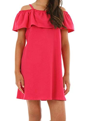 Dykmod Mädchen Sommer Kleid Falten Frühling Armellos Schulterfrei Sommerkleid Kinder hk331 Amarant 146 von Dykmod