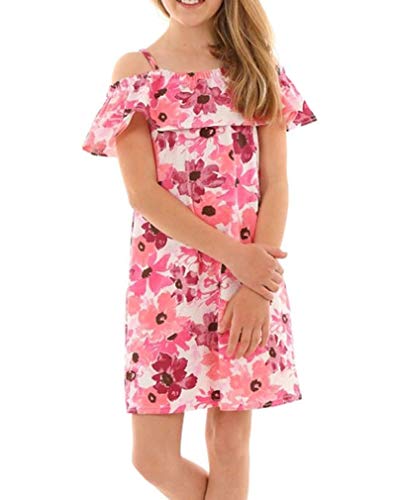 Dykmod Mädchen Sommer Kleid Falten Frühling Armellos Schulterfrei Sommerkleid Kinder hk331 Blumen 122 von Dykmod