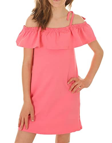 Dykmod Mädchen Sommer Kleid Falten Frühling Armellos Schulterfrei Sommerkleid Kinder hk331 Koralle 128 von Dykmod