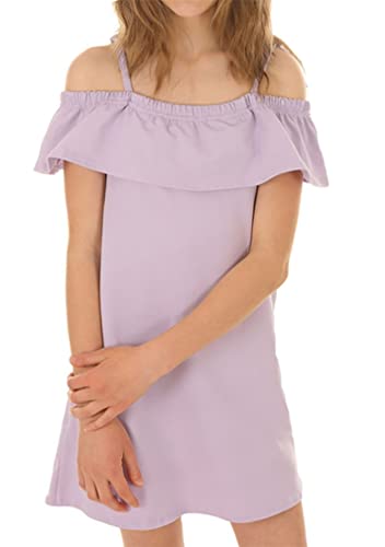 Dykmod Mädchen Sommer Kleid Falten Frühling Armellos Schulterfrei Sommerkleid Kinder hk331 Lila 128 von Dykmod