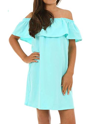 Dykmod Mädchen Sommer Kleid Falten Frühling Armellos Schulterfrei Sommerkleid Kinder hk331 Minze 122 von Dykmod