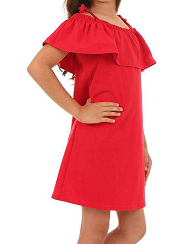 Dykmod Mädchen Sommer Kleid Falten Frühling Armellos Schulterfrei Sommerkleid Kinder hk331 Rot 152 von Dykmod