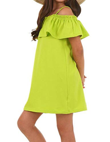 Dykmod Mädchen Sommer Kleid Falten Frühling Armellos Schulterfrei Sommerkleid hk331 Limone 140 von Dykmod