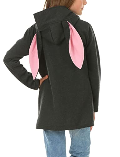 Dykmod Mädchen Warm Pullover Kapuzenpullover Hoodie Sweatshirt mit Hasenohren Winter hk418 158 Graphite von Dykmod