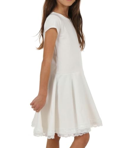 Kinder Mädchen Kleid Ausgestelltes Festlich A Linie Spitze hk132 128, Kurzarm Weiss von Dykmod