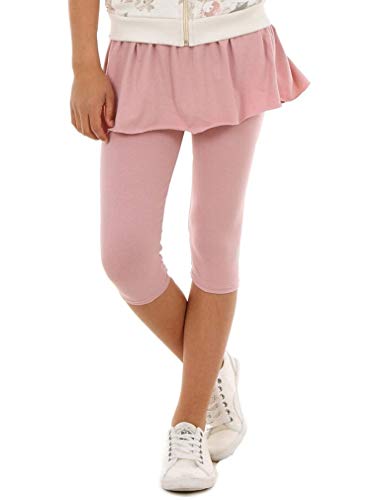 Mädchen 3/4 Leggings mit Rock Capri Sommer Falten Caprihose fur Kinder hk379 152-158 Rosa von Dykmod