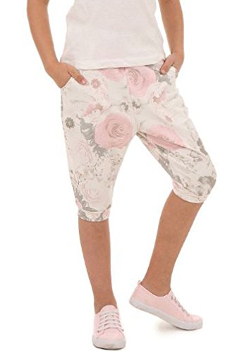 Dykmod Mädchen 3/4 Caprihose Blumen Muster Hose Sommer Kurz hk326 128-134 Ecru von Dykmod