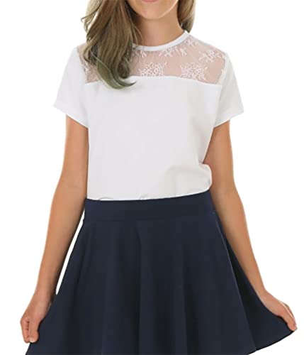 Mädchen Kurzarmshirt Shirt Schule Spitze Elegant 146 Weiss Kurzarm von Dykmod