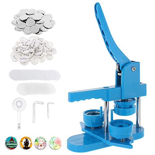 Dyna-Living Buttonmaschine Abzeichen Button Maker 58mm/2.28in, DIY Badge Press Machine mit 200 Zubehörteilen & Kreisschneider, Drehbare Blau Rohlinge Buttonrohlinge machen Badge Maker Maschine von Dyna-Living