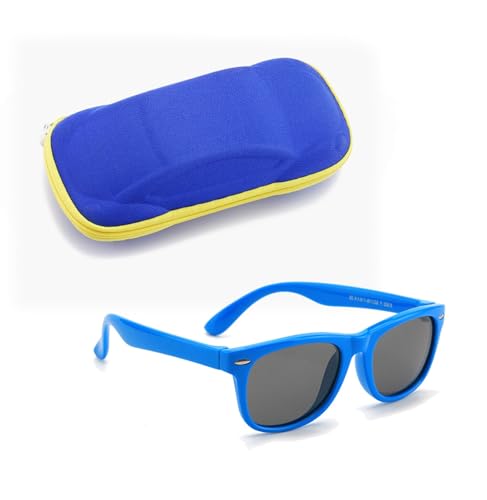 DynamiX Premium Kinder Sonnenbrille mit Etui: Polarisierte UV-Schutzgläser, flexibles Gummi. Stilvolles Set für Mädchen und Jungen. (Blauer Rahmen mit blauen Beinen & Blaues Etui) von DynamiX