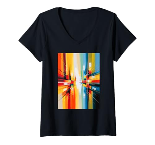 Damen Abstract Geometric Explosion Colorful Art für Gallery Event T-Shirt mit V-Ausschnitt Damen Abstract Geometric Explosion Colorful Art für Gallery Event T-Shirt mit V-Ausschnitt von Dynamic Angular Shapes Spectrum Modern Artwork