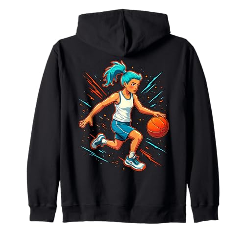 Mädchen Basketballspieler in Bewegung Grafik Kinder Mädchen Kapuzenjacke Mädchen Basketballspieler in Bewegung Grafik Kinder Mädchen Kapuzenjacke von Dynamic Basketball Girl Sporty Style Activewear