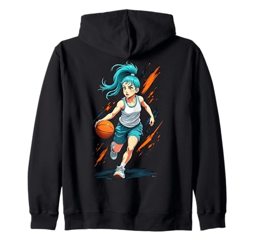Mädchen Basketballspieler in Bewegung Grafik Kinder Mädchen Kapuzenjacke von Dynamic Basketball Girl Sporty Style Activewear