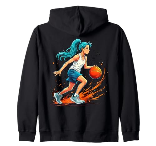 Mädchen Basketballspieler in Bewegung Grafik Kinder Mädchen Kapuzenjacke von Dynamic Basketball Girl Sporty Style Activewear