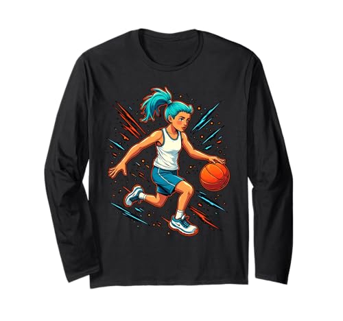 Mädchen Basketballspieler in Bewegung Grafik Kinder Mädchen Langarmshirt Mädchen Basketballspieler in Bewegung Grafik Kinder Mädchen Langarmshirt von Dynamic Basketball Girl Sporty Style Activewear
