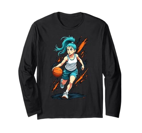 Mädchen Basketballspieler in Bewegung Grafik Kinder Mädchen Langarmshirt Mädchen Basketballspieler in Bewegung Grafik Kinder Mädchen Langarmshirt von Dynamic Basketball Girl Sporty Style Activewear