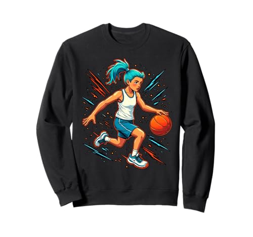 Mädchen Basketballspieler in Bewegung Grafik Kinder Mädchen Sweatshirt Mädchen Basketballspieler in Bewegung Grafik Kinder Mädchen Sweatshirt von Dynamic Basketball Girl Sporty Style Activewear