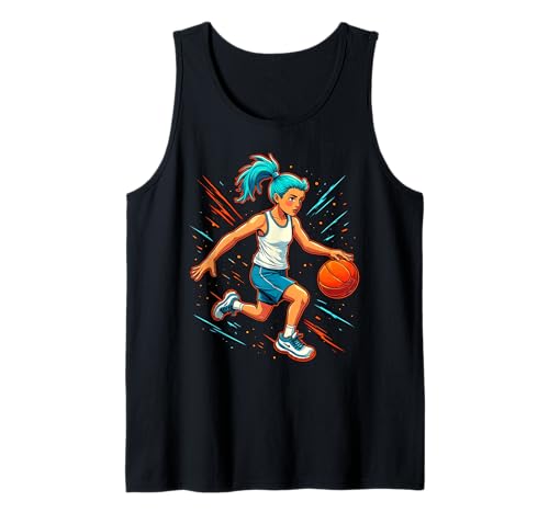 Mädchen Basketballspieler in Bewegung Grafik Kinder Mädchen Tank Top Mädchen Basketballspieler in Bewegung Grafik Kinder Mädchen Tank Top von Dynamic Basketball Girl Sporty Style Activewear