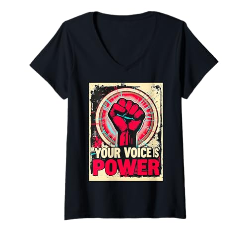 Damen Redefreiheit Text mit künstlerischem Layout T-Shirt mit V-Ausschnitt von Dynamic free speech lettering