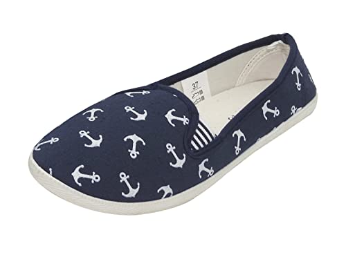 Damen Canvas Sneaker Slipper Slip On Schuhe Loafer Stoff Freizeitschuhe Flats Freizeit leicht atmungsaktiv Low Top Sommerschuhe (Blau, eu_footwear_size_system, adult, numeric, medium, numeric_37) von Dynamic24