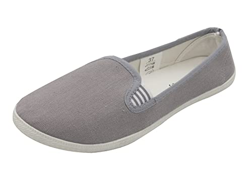 Damen Canvas Sneaker Slipper Slip On Schuhe Loafer Stoff Freizeitschuhe Flats Freizeit leicht atmungsaktiv Low Top Sommerschuhe (Taupe, eu_footwear_size_system, adult, numeric, medium, numeric_37) von Dynamic24